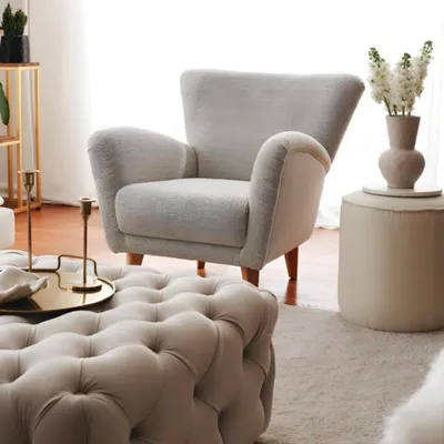 Immagine prodotto di Poltrona imbottita poltrona monoposto poltrona soggiorno design tessuto grigio