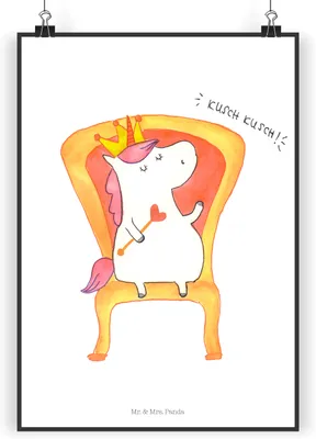 Produktbild von Mr. & Mrs. Panda Bild Einhorn König DIN A5 - Weiß - Geschenk, Krone, Unicorn, wanddeko, Prinzessin, Plakat, Posterdruck, Präsident, Bundeskanzler, drucke, Wandbild