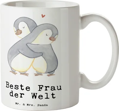 Produktbild von Mr. & Mrs. Panda Kaffeebecher Pinguin Beste Frau der Welt - Weiß - Geschenk, Tasse, Geschenkidee, Gattin, Kaffeetasse, Becher, Ehefrau, haferl, Teetasse, Freundin, Ehe