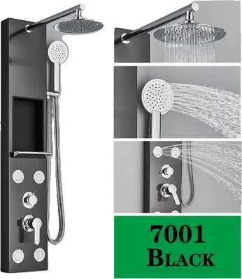 Image de Système de panneau de douche,à trois poignées, acier inoxydable durable, 7001 noir