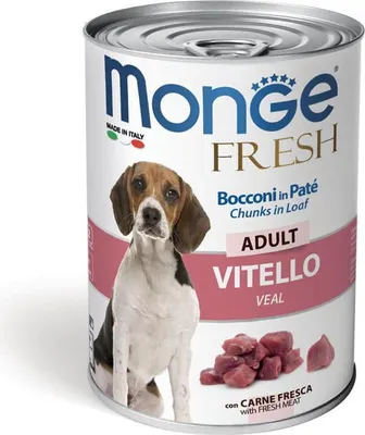 Productafbeelding van Monge Dog Fresh paté en stukjes van kalfs vlees, 400g