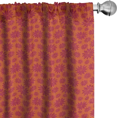 Produktbild von ABAKUHAUS Blumen Vorhänge, Gardinen, Modernes Design mit geometrischen Fettlinie blüht östliches Kulturbild, 2 Stück 75 x 245 cm, Scharlachrot Kastanienbraun