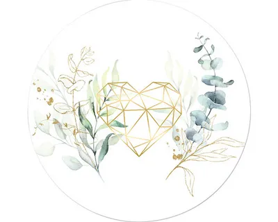 Produktbild von Modernes Glasbild Leaves III mit Blättermotiv in Grün, Blau, Gold, Ø 50 cm