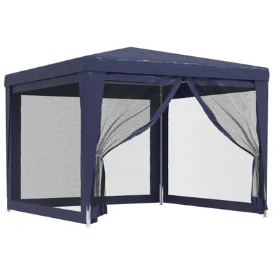 Produktbild von vidaXL Partyzelt mit 4 Mesh-Seitenwänden Blau 3x3 m HDPE