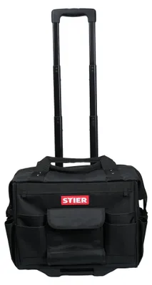 Produktbild von STIER Werkzeugtrolley Premium+, leer und unbestückt, schwarzer Werkzeugkoffer, reißfestes Polyester, 19 Fächer, Leichtlauf-Rollen und ergonomischer Griff für komfortablen Transport