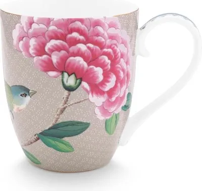 Produktbild von PIP STUDIO Blushing Birds Henkelbecher XL khaki 0,45 l