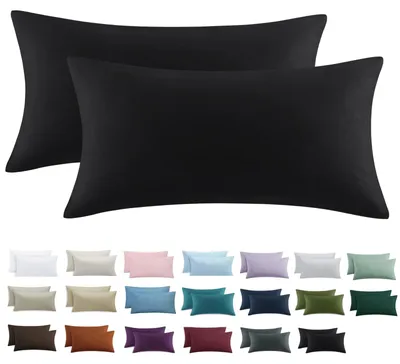 Produktbild von Kissenbezug 40 x 80 cm, 2er-Set – Schwarzer Mikrofaser-Kissenbezug mit Reißverschluss, weich, 40 x 80 cm