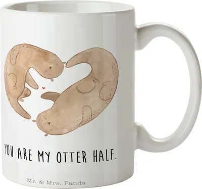 Produktbild von Mr. & Mrs. Panda Kaffeebecher Otter Herz - Weiß - Geschenk, hochwertige tasse, Trinkbecher, Love You, Hochzeitstag, Seeotter, Kaffeetasse, Liebe, Becher