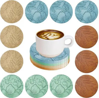 Immagine prodotto di Sottobicchieri antiscivolo impermeabili effetto pelle, 10 cm, verde-blu