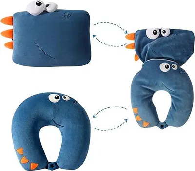 Productafbeelding van Nekkussen voor Kinderen 2-in-1, Vervormbaar U-Vormig Kussen, Pluche Dieren voor Volwassenen, Reiskussen voor Auto, Vliegtuig en Thuisgebruik