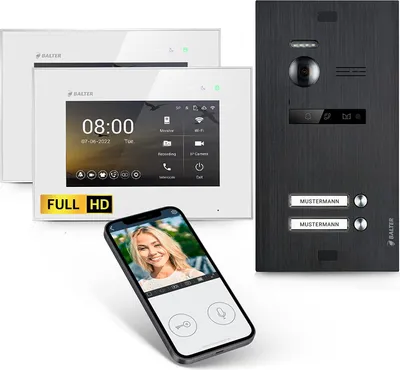 Produktbild von HD Video Türsprechanlage mit Smartphone App für 2 Familienhaus, 2x Monitor, Balter EVO HD WLAN Schwarz