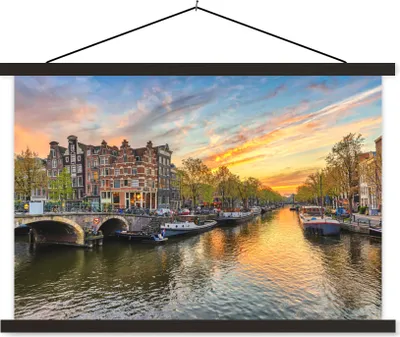 Produktbild von MuchoWow® Textilposter Amsterdam - Wasser - Niederlande 150x100 cm mit schwarzem Rahmen - Schlafzimmer
