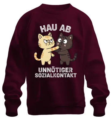 Immagine prodotto di Felpa con cappuccio, design "Hau Ab Unnötiger Sozialkontakt Katzen Lustig Misanthrop", colore bordeaux, taglia 3XL