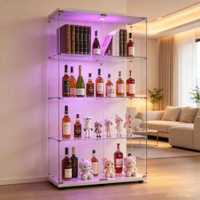 Image de Vitrine réfrigérée INONEFT avec 2 portes et 4 étagères, vitrine réfrigérée sur pied avec éclairage LED, vitrine pour collectionneurs, idéale pour le salon, la salle à manger ou le bureau, de couleur blanche