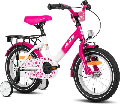 Produktbild von HILAND Starry 14 Zoll Kinderfahrrad für Mädchen ab 3 4 5 6 7 Jahren, mit Stützräder, Gepäckträger, Klingel, Handbremse und Rücktrittbremse, Rosa