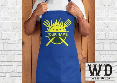 Produktbild von Wessdruck Kochschürze mit Wunschnamen Navy Gelb