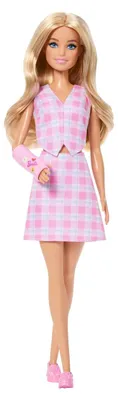 Produktbild von Barbie Fashionistas -Puppe Nr. 243 mit rosa Gipsarm und kariertem Top und Rock, blond, Modepuppe, Weiblich, 3 Jahr(e), Mädchen, 298 mm, Mehrfarbig