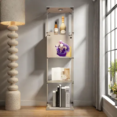 Produktbild von ProximaX Glasvitrine Standvitrine, Schrank für Sammlung mit LED, mit Tür 4 Einlegeböden transparent Möbel Vitrine Glas Vitrine Figur Glasvitrine Wohnzimmer Bar (4 Etagen, Tür + LED, Weiß)