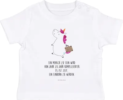 Produktbild von Mr. & Mrs. Panda Organic Baby Shirt Einhorn Koffer 12. - 18. Monat - Weiß - Geschenk, Spaß, Unicorn, Baumwollshirt, Reise, Einhörner, Abenteuer, Kinder T-Shirt,