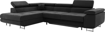 Produktbild von MEBLINI Schlafcouch mit Bettkasten - Ecksofa mit Schlaffunktion - Sofa mit Relaxfunktion und Kopfstützen - Couch L-Form - Eckcouch - Wohnlandschaft - CARL - 272x202x63cm Links - Schwarz Samt