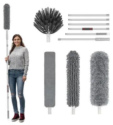 Produktbild von Teleskop-Staubwedel - Biegsamer Staubfänger mit ausziehbarem Stiel - Zur Reinigung hoher Decken - Bis 260 cm Länge