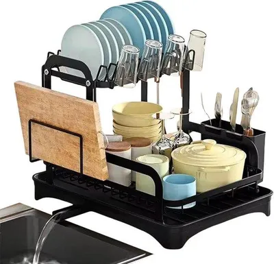 Produktbild von Famanu Abtropfgestell Küchen - Organizer mit Abflussbehälter - 31x10x10 cm - Schwarz