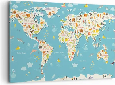 Produktbild von Bild auf Leinwand - Leinwandbild - Geographie Globus Grafik Illustration - 100x70cm - Wand Bild - Wanddeko - Leinwanddruck - Bilder - Kunstdruck - Leinwand bilder - Wandkunst - AA100x70-3106