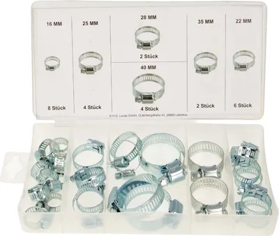 Produktbild von MASTERPROOF PROFESSIONAL Schlauchschellen-Sortiment 26-tlg. - Ø 16 - Ø 40 mm, Stahl verzinkt, Schlauchklemmen