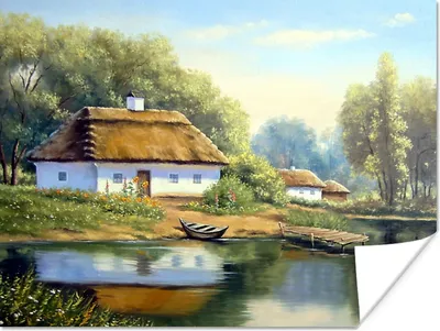 Produktbild von MuchoWow® Poster Malerei - Haus - Natur - Wasser - Ölfarbe 40x30 cm - Plakate für die Wände - Poster Wohnzimmer