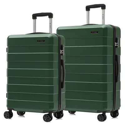 Produktbild von Suitcase Set, Rollkoffer Handgepäck, Kofferset, mit 4 Rollen 360°, Hartschalenreise Zahlenschloss, Weicher Gummigriff (2er Set, L&XL, Dunkelgrün)