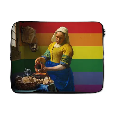 Produktbild von MuchoWow® Laptop Hülle 17 Zoll Laptoptasche Vermeer - Milchmädchen - Regenbogen - Zipper - Schutzabdeckung