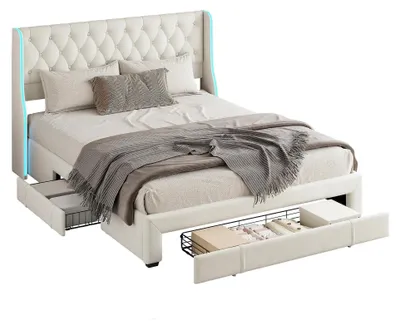Obrázek produktu pro Postel – čalouněná manželská postel s úložným prostorem – 160 × 200 cm – 3 zásuvky – rošt – čalouněné čelo ze sametu – moderní design
