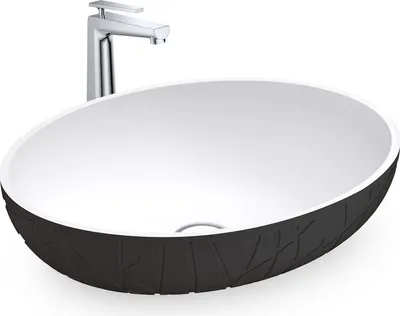 Produktbild von Aufsatzwaschbecken LEO - Mineralguss matt - Oval - 50 x 40 x 12 cm, Farbe:Schwarz / Weiß matt, Ablaufgarnitur wählbar:Ohne Ablaufgarnitur