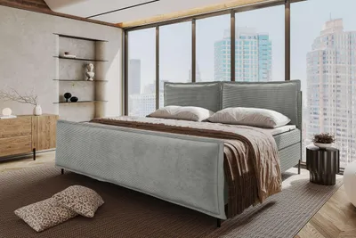 Produktbild von 99rooms Vero Plus Familienbett Boxspringbett 240×200 cm Cordstoff POSO Hellgrau