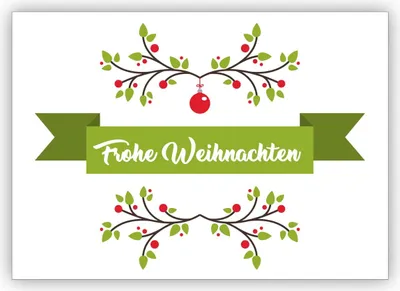 Produktbild von 4x Klassische Weihnachtskarte in rot grün mit Ornamenten: Frohe Weihnachten