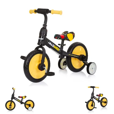 Produktbild von Chipolino Dreirad, Laufrad 2 in 1, Max Bike, 10 Zoll Räder, Pedale, Stützräder gelb Monster