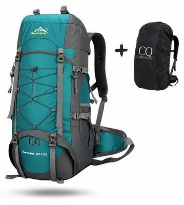 Productafbeelding van CarryQuest® - Rugzak 65 liter, geschikt voor bergbeklimmen, polyester, met regenhoes, blauw