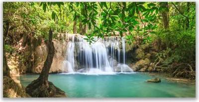 Produktbild von Tulup Leinwand-Bilder 140x70 Wandbild Canvas Kunstdruck Wasserfall See Wald Natur