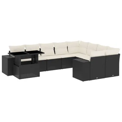 Produktbild von vidaXL 10-tlg. Garten-Sofagarnitur mit Kissen Schwarz Poly Rattan