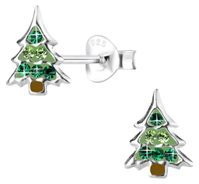 Produktbild von Weihnachtsbaum Ohrstecker: Kinder & Damen Ohrringe Silber 925