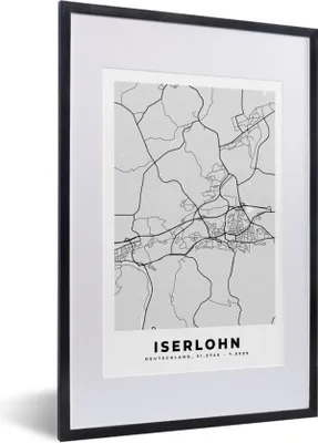 Produktbild von MuchoWow® Gerahmtes Poster Karte - Deutschland - Iserlohn - Karte - Stadtplan 40x60 cm - Poster mit Schwarzem Bilderrahmen Wandposter Rahmen Foto Bilder - Poster in Rahmen