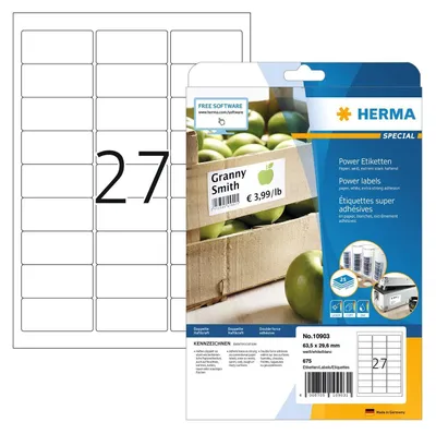 Zdjęcie produktu dla HERMA 10903, Biały, Samoprzylepne etykiety do drukowania, A4, Papier, Laser/Atrament, Na stałe