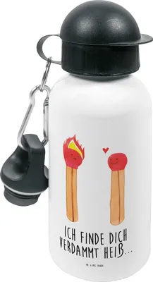 Produktbild von Mr. & Mrs. Panda Trinkflasche Streichhölzer - Weiß - Geschenk, Liebesbeweis, Kita, Sportflasche, Aluminiumflasche, Liebesgeschenk, Freundin, Kinder, Wasserflasche