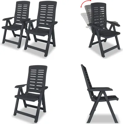 Image de vidaXL Chaises de jardin réglables 2 pcs. Plastique Anthracite - Chaise de jardin - Chaises de jardin - Chaise pliante