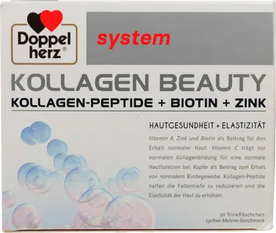 The image shows the front of a product box for Doppelherz Kollagen Beauty.
