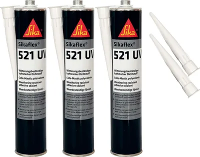 Produktbild von Sikaflex-521 UV Witterungsbeständiger haftstarker Dichtstoff, 300ml, hellgrau, 3 Set mit 5 Düsenspitzen