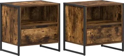 Obrázek produktu pro Noční stolek se zásuvkou 2 pcs Kouřový dub 50 x 39,5 x 50 cm