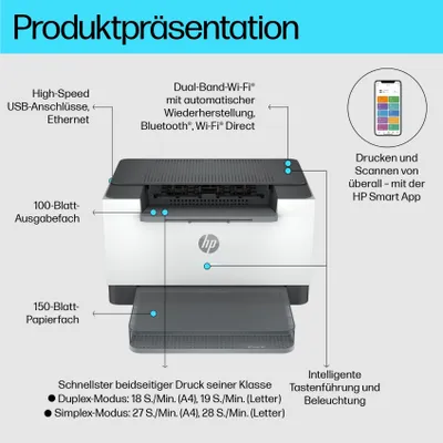 Image de Imprimante HP LaserJet M207dw, laser, 600 x 600 DPI, A4, 27 pages par minute, impression recto-verso, We