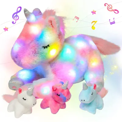 Imagen del producto de Juego de unicornio de peluche, con luces y sonidos, de 48 cm, para bebés y niños pequeños