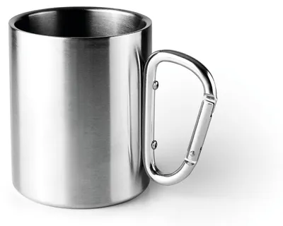 Becher mit Karabinerhaken, 350 ml, Edelstahl 18/10, doppelwandig